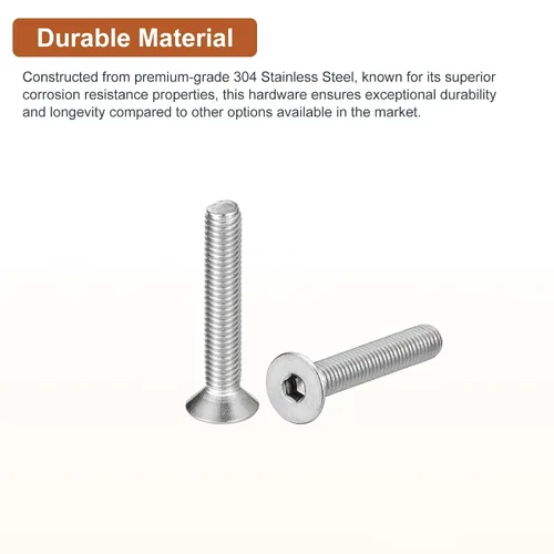 Miniatura 3 de DTGN Tornillos de cabeza plana M5-0.031 x 1.181 in, paquete de 50 tornillos de cabeza plana de acero inoxidable 304, rosca completa, pernos