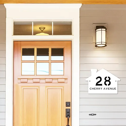Miniatura 7 de Letrero de número de casa con forma de casa contemporánea personalizada con números y nombre de calle, placa de forma de casa, placa de dirección
