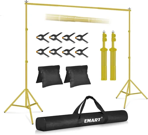 Miniatura 10 de Emart Foto Video Studio sistema de soporte de telón de fondo con bolsa de transporte, 10 pies fondo ajustable Negro