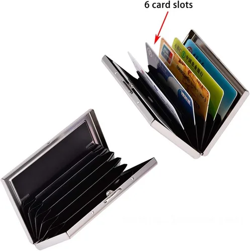 Miniatura 7 de RFID - Tarjetero de acero inoxidable, protector de tarjetas de crédito para hombre y mujer, Negro), EA2702B