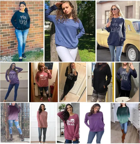 Miniatura 2 de ONLYSHE - Sudadera para mujer, cuello redondo, casual, holgada camiseta manga larga