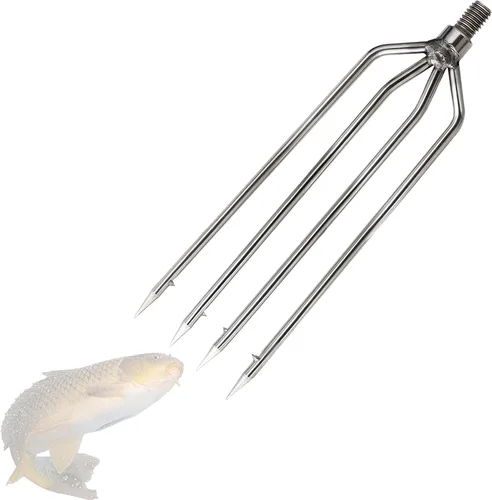 Miniatura 8 de Brazo de pesca telescópico de 6.2 pies con 3 dientes, gancho de pesca telescópico de acero inoxidable con tornillo de 8 mm, arpones barbados