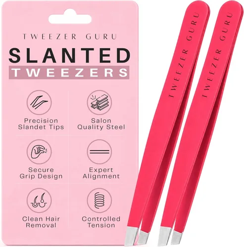 Tweezer Guru Pinzas para el vello facial de mujeres y hombres, pinzas de precisión para cejas inclinadas para cabello encarnado, eliminación de