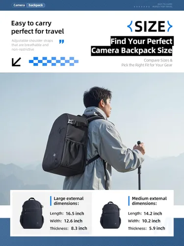 Miniatura 7 de llano Mochila compacta para cámara DSLR/SLR/sin espejo, bolsa de fotografía con ranura para laptop (para MacBook de 14 pulgadas) y soporte