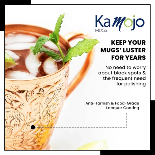 Miniatura 6 de Kamojo Juego de 2 tazas de cobre con diseño único hecho a mano en relieve con revestimiento antideslustre de grado alimenticio, juego de regalo