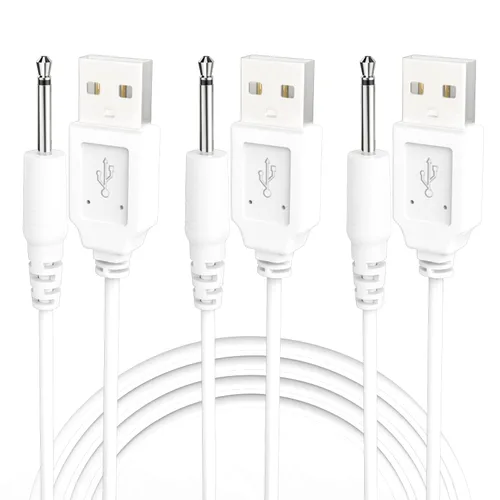 Cable de carga USB DC de 0.098 in Cable de cargador de CC de 2.7 pies de repuesto para masajeador-paquete de 3 (blanco)