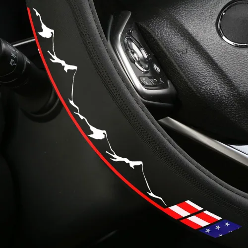 Funda de volante de cuero premium con bandera americana de EE. UU. Universal de 14.5-15 pulgadas Compatible con automóvil, camioneta y SUV
