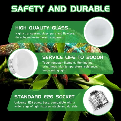 Miniatura 3 de Bombillas de calor para reptiles, paquete de 2 bombillas de calor para reptiles UVA, bombillas de calor de 40 W, luz diurna para lagarto, dragón