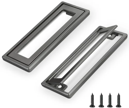 Miniatura 9 de 2 tiradores de puerta empotrados cuadrados negros empotrados, manijas de 4.53 x 1.77 pulgadas para armarios y cajones, aleación de zinc, trampa