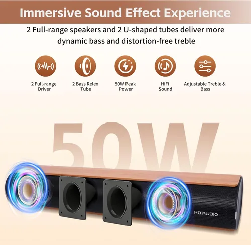 Miniatura 4 de Barra de sonido para Smart TV, barra de sonido de 50 W con conexión Bluetooth/ARC/óptica/AUX, aumento de volumen automático