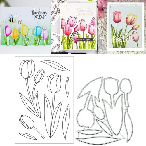 Tulip - Juego de sellos y troqueles transparentes de silicona para hacer tarjetas, álbum de fotos en relieve para manualidades, decoración