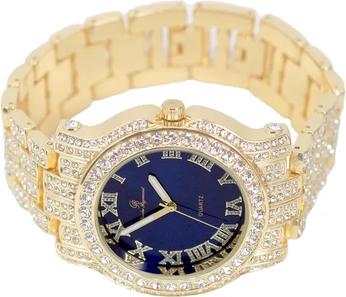 Miniatura 55 de Charles Raymond Bling-ed Out Ultimate Hip Hop Royalty Reloj para hombre con número romano de fácil lectura o indicadores de tiempo de diamantes