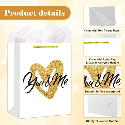 Miniatura 5 de D4DREAM Bolsa de regalo de San Valentín – Bolsa de regalo de aniversario de 13 pulgadas con papel de seda para mujeres, hombres, novio, novia, 7-1