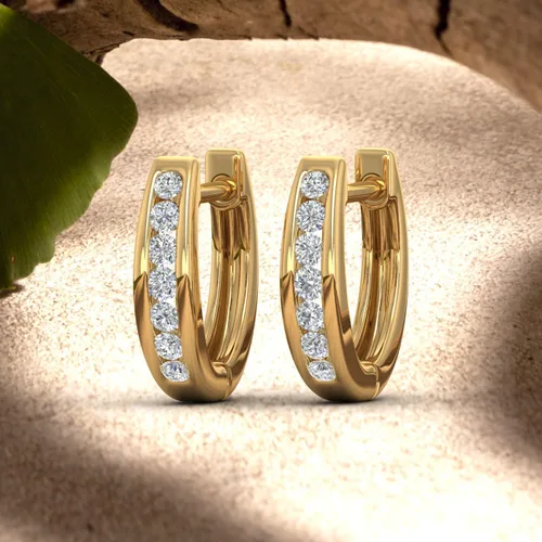 Miniatura 5 de Aretes de aro de diamantes con diseño de canal de 14 quilates en oro de 10 quilates, con certificación IGI