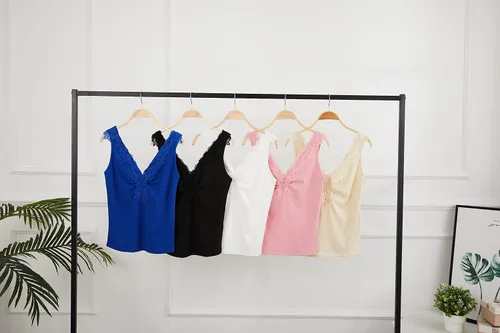 Miniatura 7 de Bigeoosh Chalecos de punto con cuello en V profundo y encaje para mujer, camisetas sin mangas