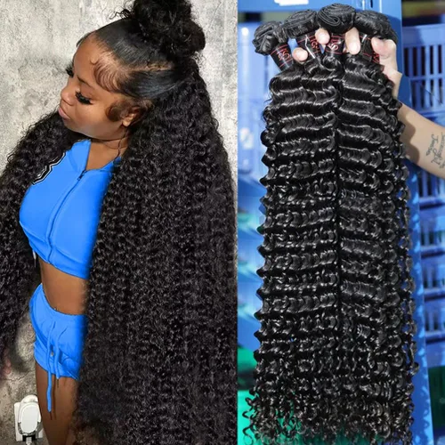 Miniatura 10 de Paquetes de Cabello Humano de Ondas Profundas （12 14 16 ）12A 100% Sin Procesar Cabello Humano Virgen Brasileño Profundo Rizado Tejido de Cabello