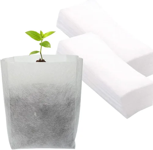 Miniatura 11 de gardtree Bolsas para vivero de plantas de 7.8" x 8.6" 100 unidades, bolsas de cultivo de plantas biodegradables de tela no tejida, macetas Blanco