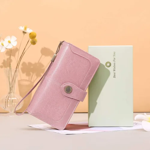 Miniatura 6 de FALAN MULE Cartera de cuero genuino RFID bloqueo gran capacidad Trifold señoras cartera.