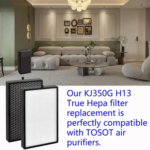 Miniatura 2 de Paquete de 2 filtros de repuesto KJ350G para purificador de aire TOSOT, filtro de 3 etapas, H13 True Hepa con carbón activado de alta eficiencia