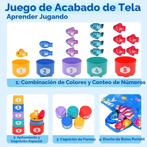 Miniatura 2 de Arovan Juguetes Montessori para niños de 1 año, juego de pesca de tela con tazas apilables, juguetes para niños de un año, regalo de primer
