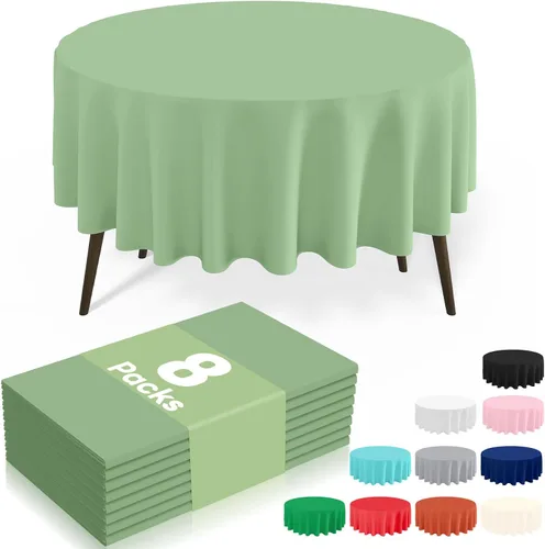Miniatura 51 de misaya Paquete de 4 manteles desechables de plástico, mantel redondo impermeable de 84 pulgadas, a prueba de fugas y resistentes manteles Azul