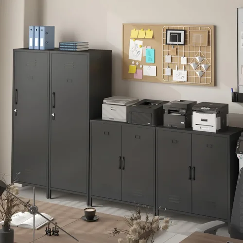 Miniatura 6 de Armario de almacenamiento de metal con puertas y estante, gabinetes de almacenamiento para oficina, aparador para oficina, sala de estar, comedor