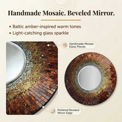Miniatura 6 de Lulu Decor, Espejo de pared de mosaico de ámbar báltico, espejo redondo biselado decorativo hecho a mano de 23.50 pulgadas (LP301)