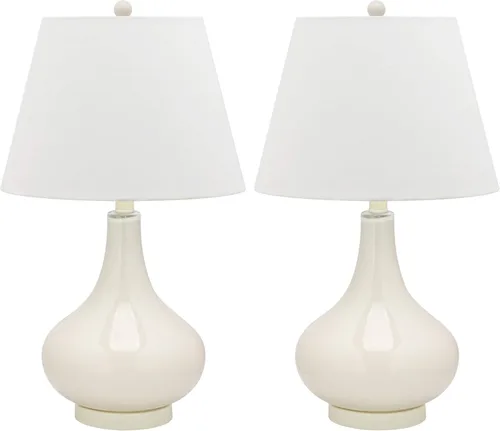 Miniatura 9 de SAFAVIEH Lighting Collection Amy - Juego de 2 lámparas de mesa con cristal de calabaza plateada contemporánea de 24 pulgadas para dormitorio, sala