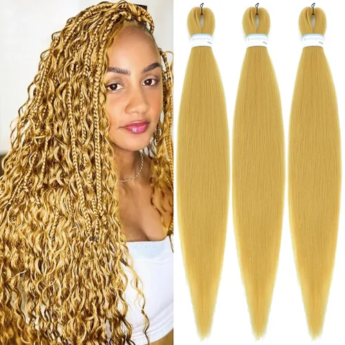Miniatura 29 de Extensiones de cabello trenzado preestiradas para mujer, trenzas de caja, suave, sintético, sin nudos, textura Yaki, ajuste de agua caliente