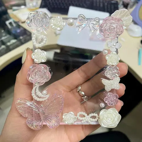 Miniatura 2 de 250 cuentas 3D con parte trasera plana, lazos de flores surtidos en color negro, rosa, blanco, cuentas de mariposa con parte trasera plana, perlas