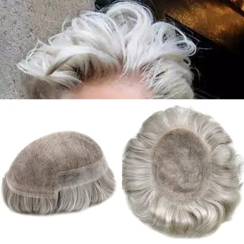 Miniatura 91 de LYRICAL HAIR Sistema de cabello humano con encaje frontal francés para hombres, tupé de piel de polietileno para hombres, línea capilar natural