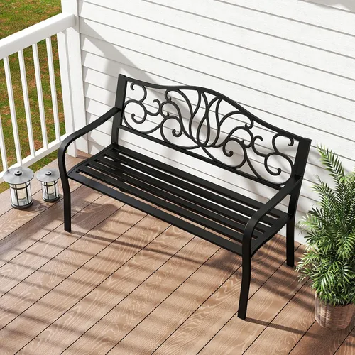 Miniatura 4 de Tangkula Banco de jardín de 50 pulgadas para exteriores, sofá biplaza de metal de hierro fundido con respaldo de diseño floral y asiento