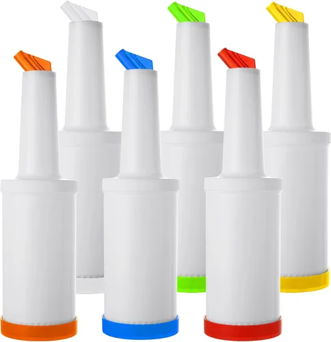 Paquete de 6 botellas de jugo de fruta y licor, contenedores de botellas de jugo de colores, botellas de plástico para jugo de licor, dispensadores