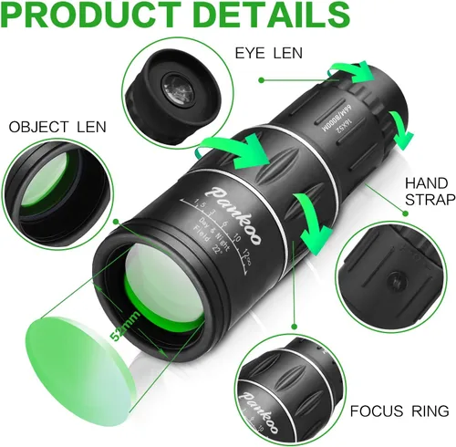 Miniatura 2 de Pankoo Telescopio monocular HD 16 x 52, monoculares compactos de alta potencia 2023 para adultos y niños, alcance monocular HD para observación
