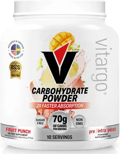 Vitargo Polvo de carbohidratos, reposición de glucógeno muscular 2 veces más rápida, ponche de frutas de 1.7 libras, Pre, Intra y Post, polvo de