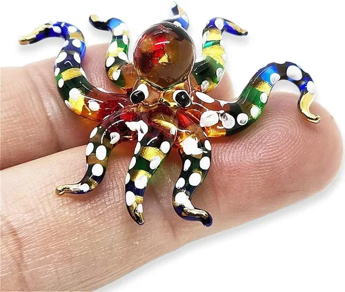 Miniatura 16 de WitnyStore Figura pequeña de pulpo arcoíris punteado dorado de 5½ pulgadas, pulpos de vidrio soplado a mano, calamares, sepia, moluscos marinos