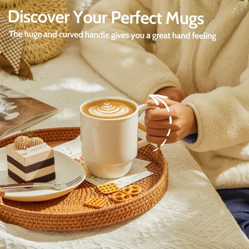 Miniatura 4 de Sweese Juego de tazas grandes de 21 onzas, juego de 6 tazas apilables de porcelana, tazas de café con asa para café, té y bebidas calientes