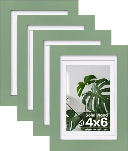 Miniatura 15 de Egofine Juego de 4 portarretratos de 4 x 6, hechos de madera maciza cubierta de plexiglás de 3 x 4.5 pulgadas y 3.5 x 5 pulgadas con paspartú o de 4
