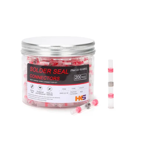 HKS 200 PZS Conectores de Cable con Sellado de Soldadura – Terminales de Tope Termorretráctiles Rojos 22-18 AWG – Empalme de Cable Eléctrico ROJO