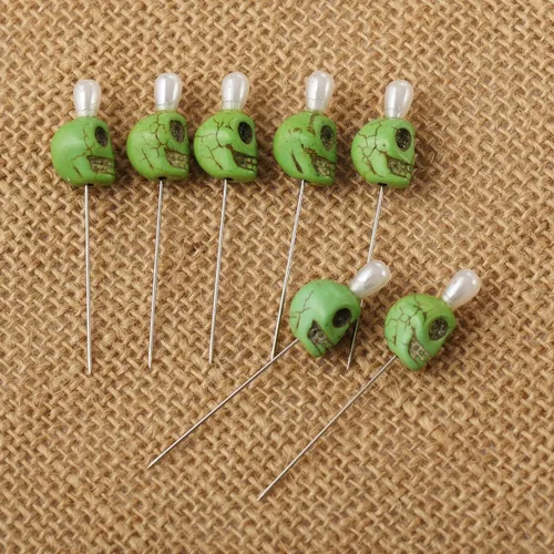 Miniatura 5 de BLESSUME 7pcs Candle Magick Ritual Pins Skull Top (Verde)
