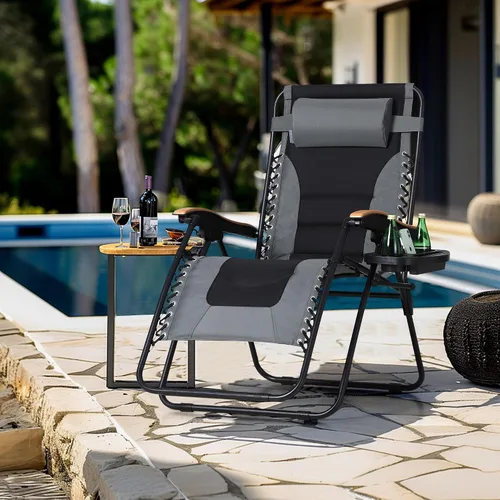 Miniatura 2 de MFSTUDIO Sillas Zero Gravity, silla reclinable de gran tamaño para patio, silla plegable acolchada con bandeja portavasos, soporta 400 libras