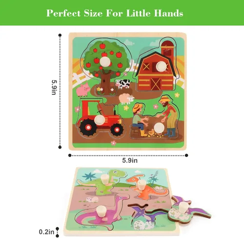 Miniatura 3 de Rompecabezas de madera con clavijas para niños de 1 a 3 años, juguete educativo de preescolar con clavijas para niños, juego de 4 rompecabezas