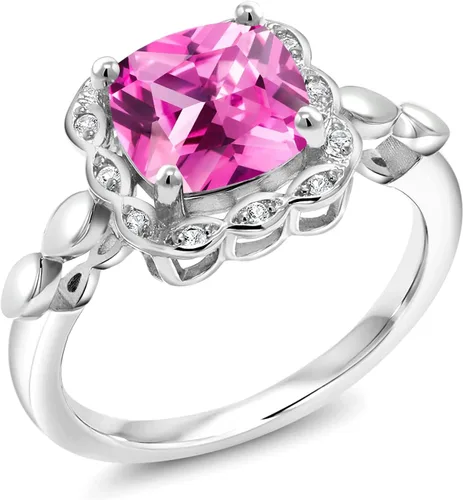 Miniatura 149 de Gem Stone King Anillo de compromiso de plata de ley 925 de 0.315 in con piedra natal y zafiro blanco creado Anillo de compromiso de boda