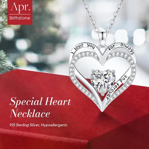 Miniatura 19 de CDE Collares de piedra natal para mujer, plata de ley 925, collar con colgante de corazón para siempre, Navidad, cumpleaños, aniversario, día de San