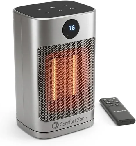 Comfort Zone Calentador digital de escritorio, 1500 W/1000 W, modo ECO, termostato, control remoto, temporizador de 12 horas, protección contra