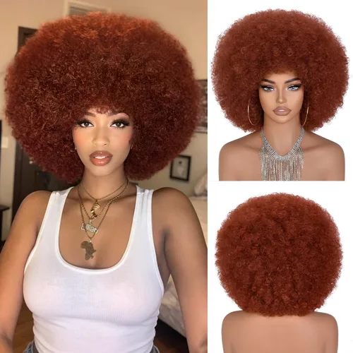 Miniatura 8 de ANNISOUL Pelucas afro para mujeres negras, peluca corta y rizada afro de los años 70, pelucas voluminosas enormes esponjosas, sintéticas de primera