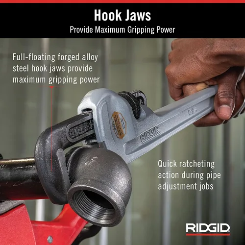 Miniatura 5 de RIDGID 31110 Modelo 836 Llave de tubería de plomería recta de aluminio de 36 pulgadas, plata, fabricada en los Estados Unidos