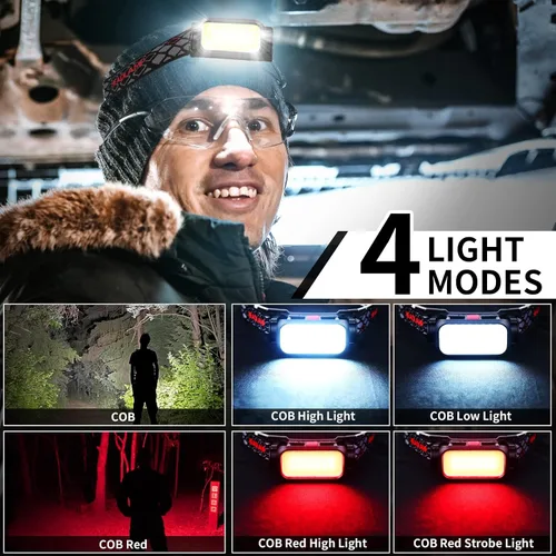 Miniatura 3 de Faro LED de alto lúmenes con sensor de movimiento súper brillante, 3 modos de iluminación, pantalla digital, recargable, lámpara de cabeza