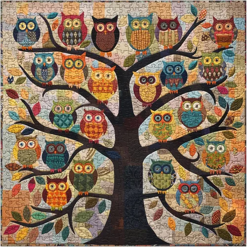 Miniatura 2 de Rompecabezas Coloridos de Árbol de Búho para Adultos de 1000 Piezas, Rompecabezas de Arte Divertido de Pájaros, Rompecabezas Difíciles de Animales