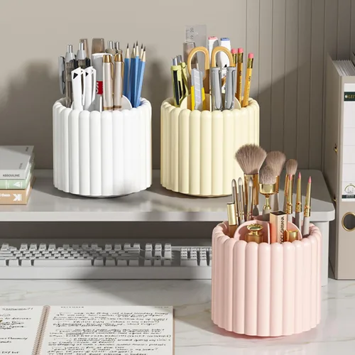 Miniatura 6 de Organizador de escritorio Sallurna, soporte giratorio de 360° para bolígrafos, portalápices con 7 compartimentos, caja de almacenamiento para niños